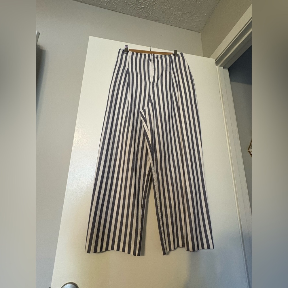 Zara Navy and White Striped Trousers
